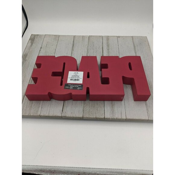 Christmas Farmhouse PEACE Burlap Wood Block Word Red Black Buffalo Check - Picture 7 of 7